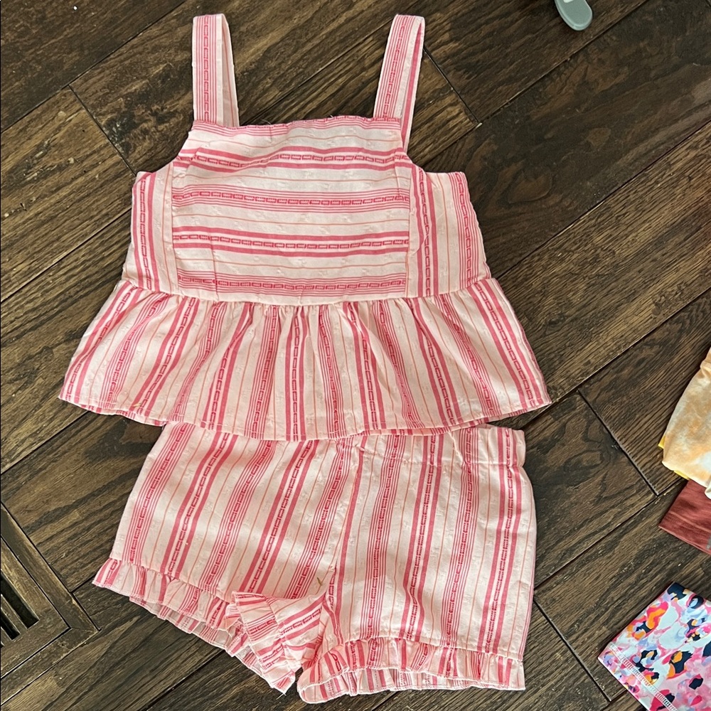 Btween Pink & White Striped Tank + Shorts Set